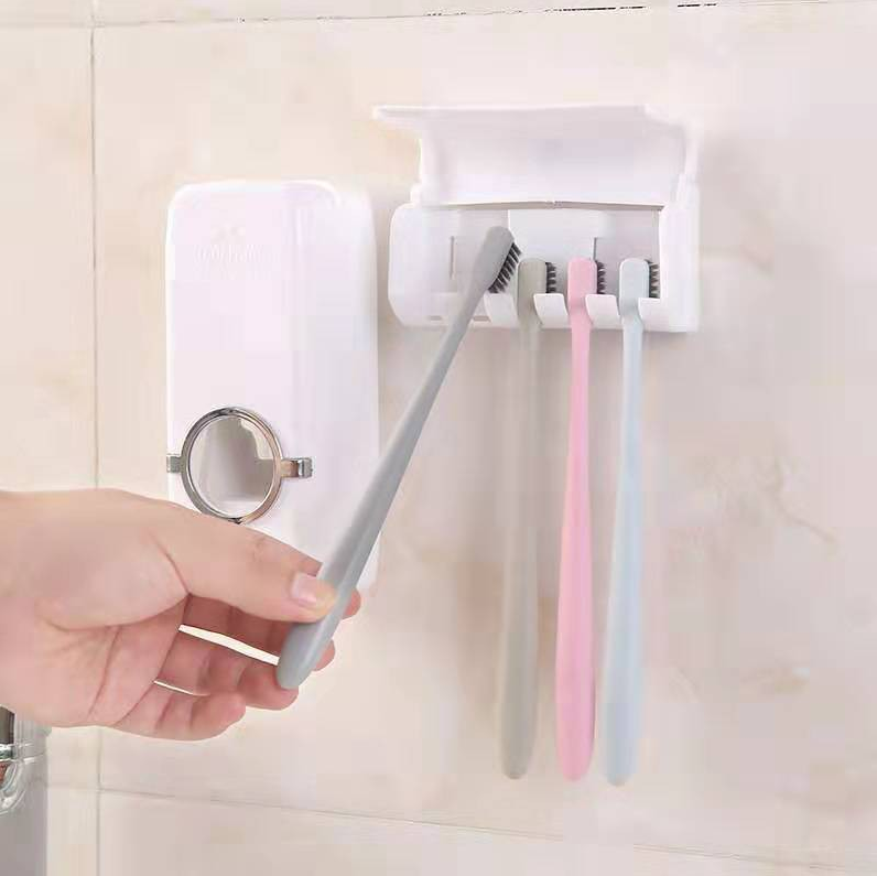 Automatic toothpaste squeezer with toothbrush holder Mounted on bathroom wall  ที่บีบยาสีฟันอัตโนมัติพร้อมที่วางแปรงสีฟัน ติดผนังห้องน้ำ